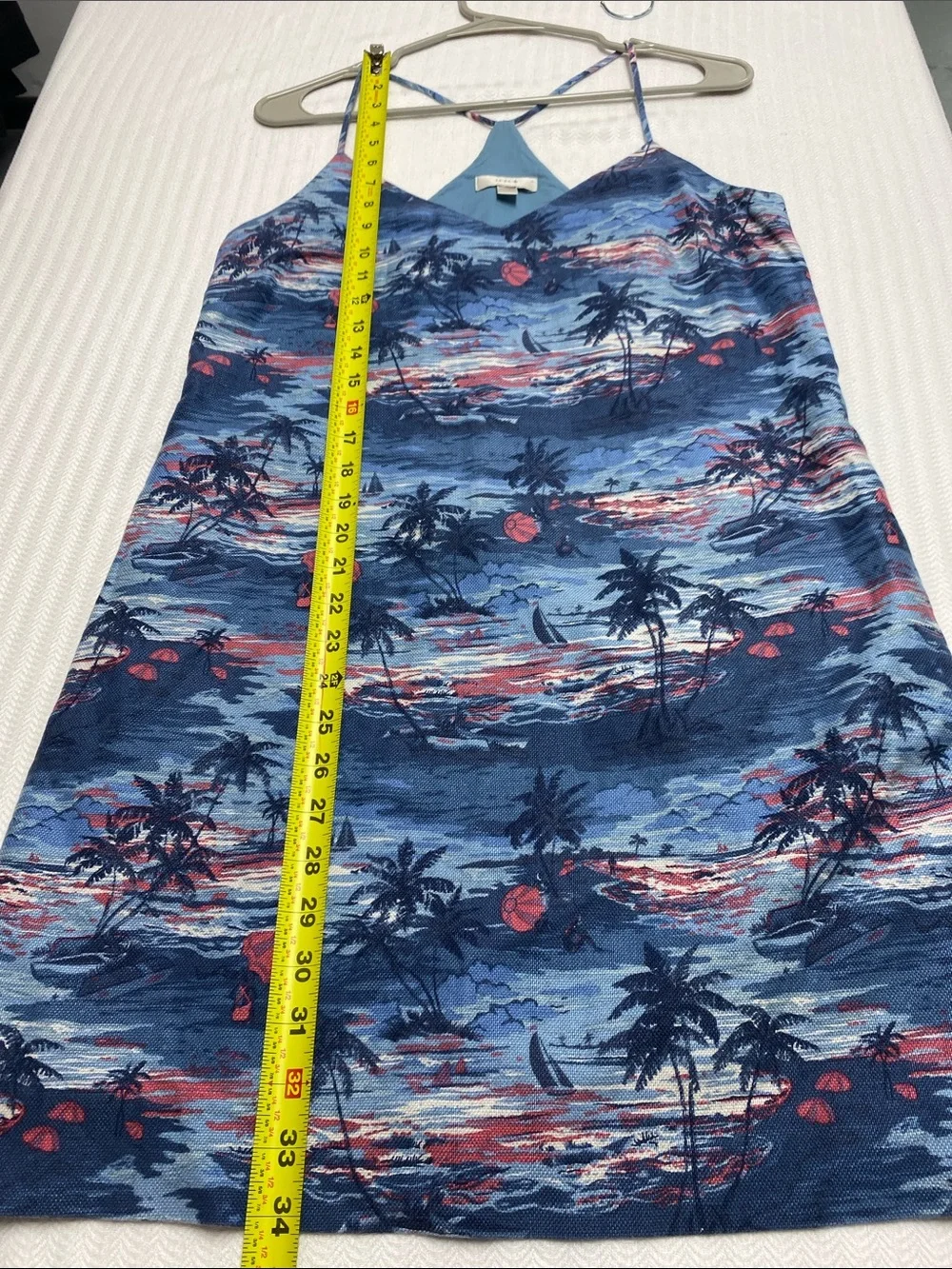J.Crew Linen Cotton Tropical Preppy Racerback Dress Blue Resort Coastal Size 6